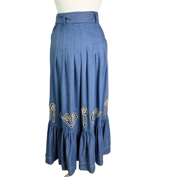 Carolina K Rosa Chambray Embroidered Midi Skirt Size S - Picture 8 of 14
